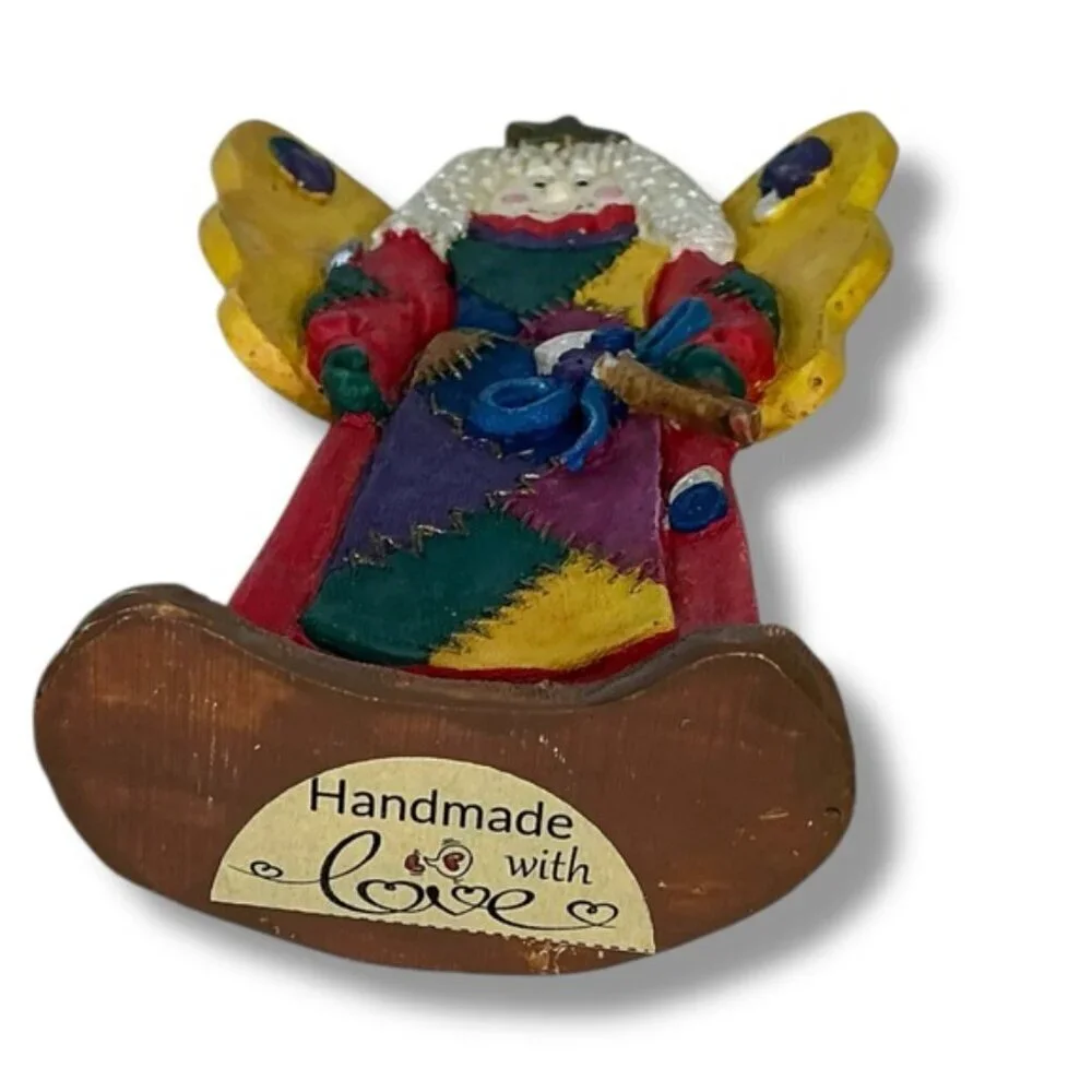 Folk Art Christmas Angel Figurine Star Hand Crafted Polymer Clay Vintage 1990